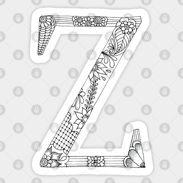 Henna Alphabet Z / Henna Letter Z - Black Henna Line Art Sticker by Tilila